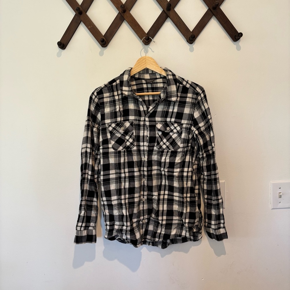 Eddie Bauer Black and White Plaid Button Down Shirt